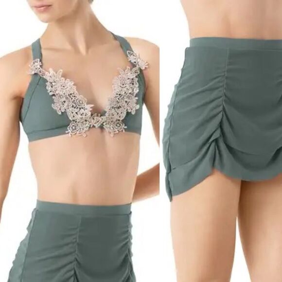 WEISSMAN solo Dance Costume 2 piece Sage green MT10241 S9771 top skirt SA adult - Picture 1 of 13
